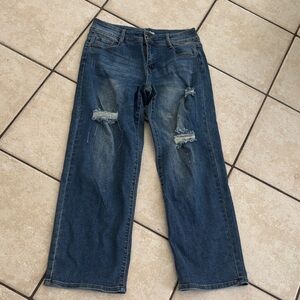 Classic Distressed Denim Straight Leg Jeans